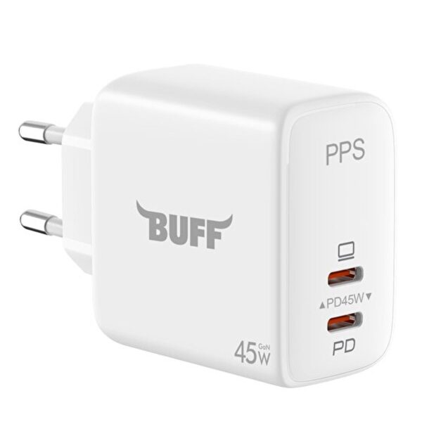 buff-45w-hizli-sarj-adaptoru-dual-type-c-pd-2-1 Buff 45W Hızlı Şarj Adaptörü (Dual Type-C PD)